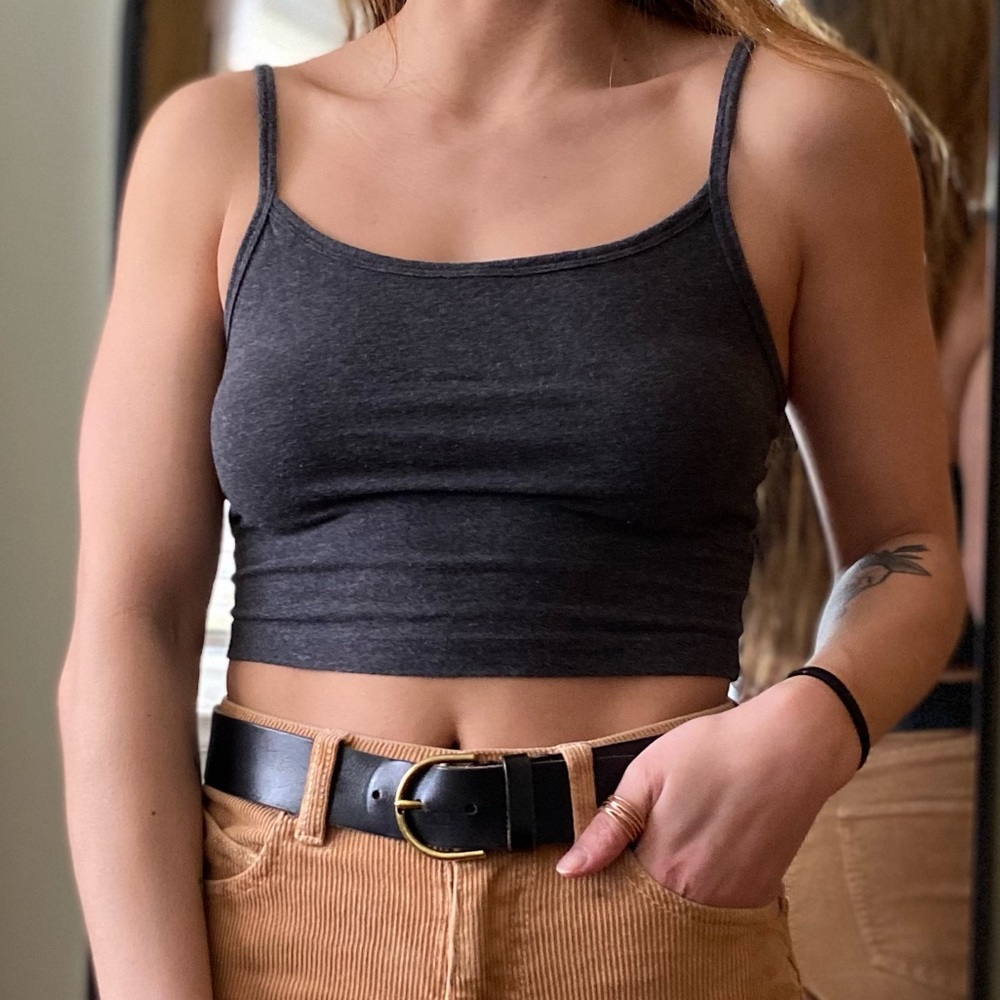 Gray Cropped Strappy Tank Top